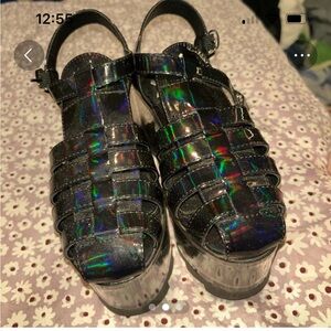 Holographic Black Women's Platform Sandals